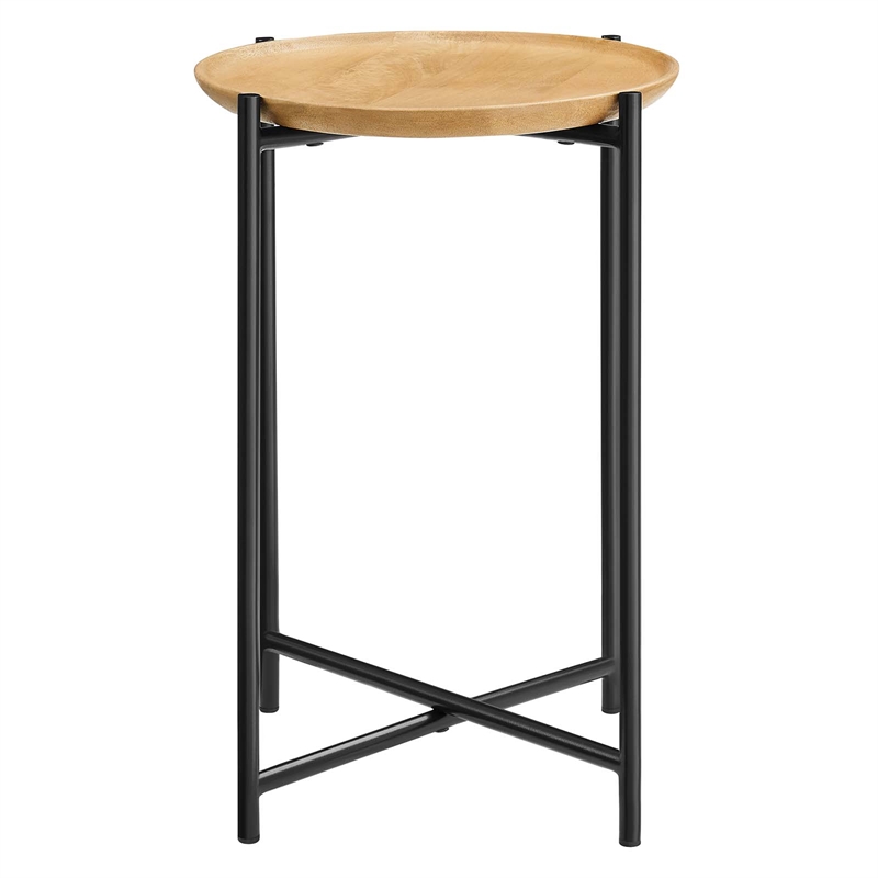 Xilo Round Wood and Metal Side Table in Oak