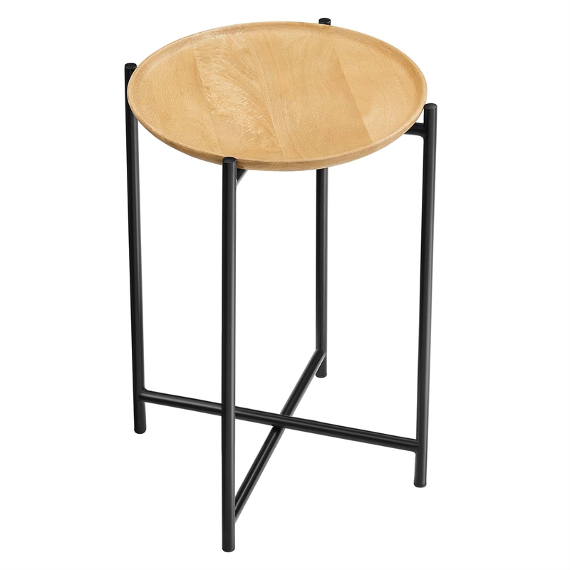 Xilo Round Wood and Metal Side Table in Oak