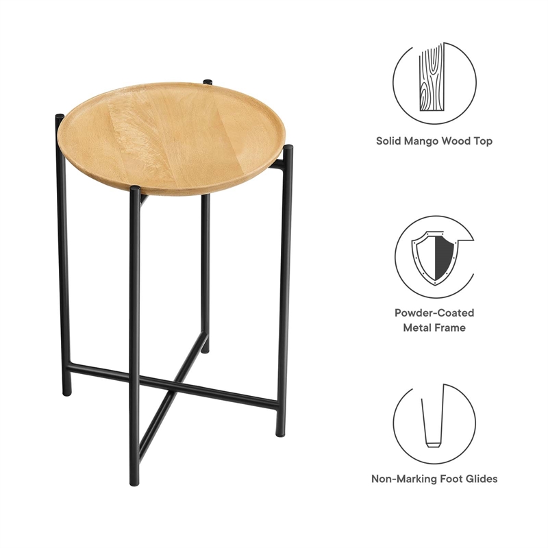 Xilo Round Wood and Metal Side Table in Oak
