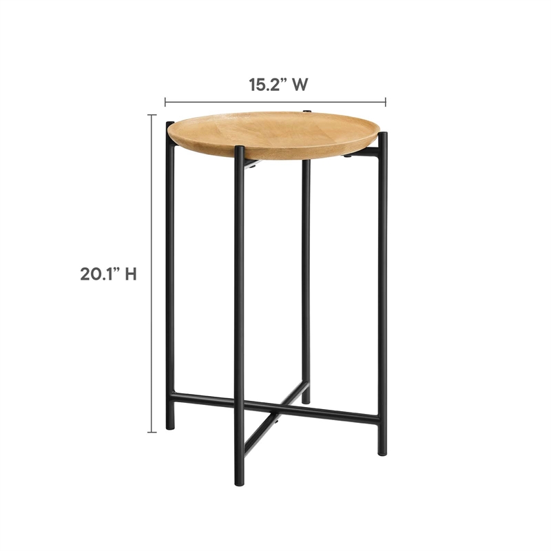 Xilo Round Wood and Metal Side Table in Oak