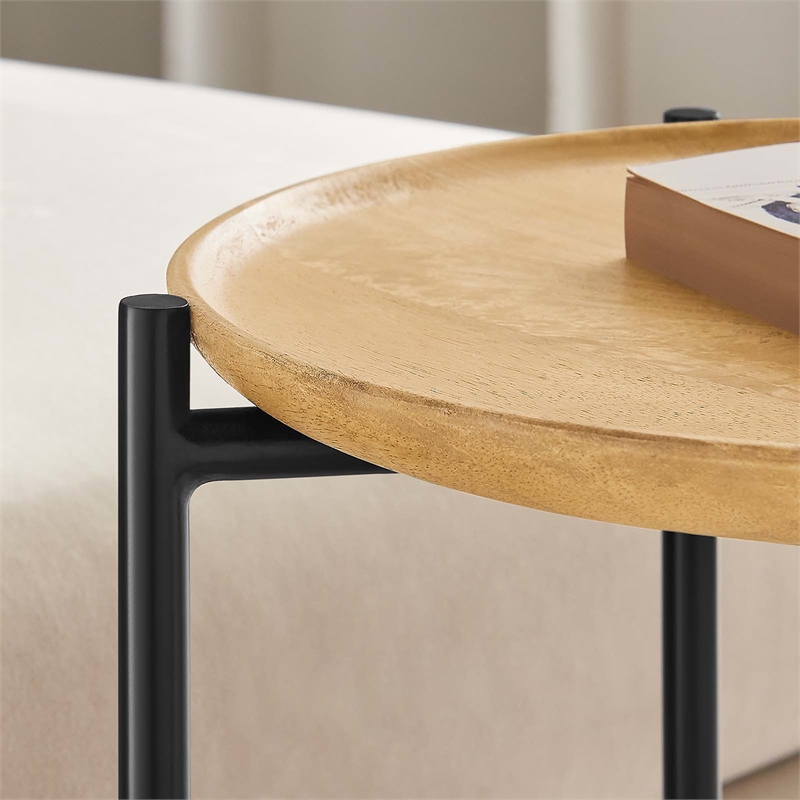 Xilo Round Wood and Metal Side Table in Oak