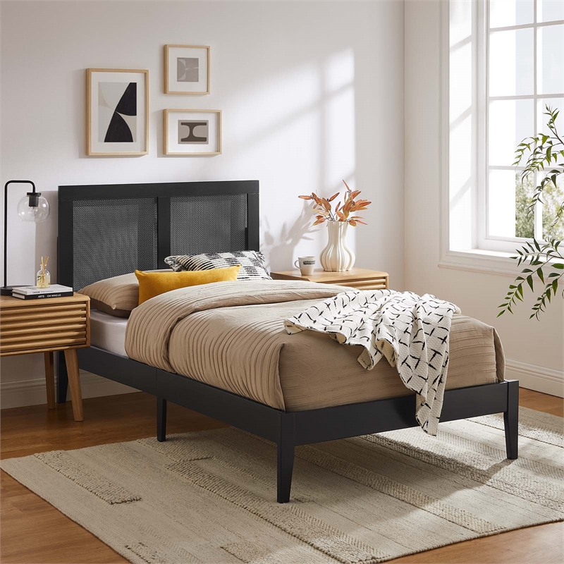 Sirocco Rattan and Wood Twin Platform Bed in Black