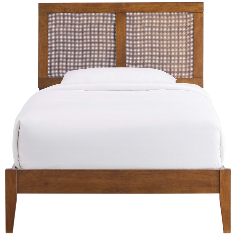 Sirocco Rattan and Wood Twin Platform Bed in Walnut
