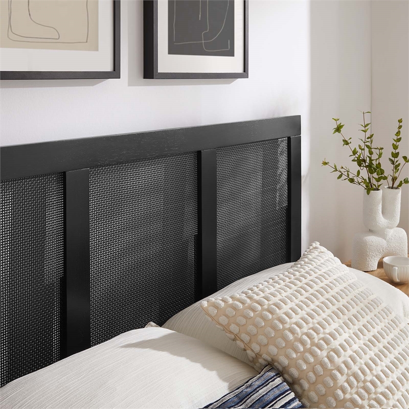 Sirocco Rattan and Wood Full Platform Bed in Black
