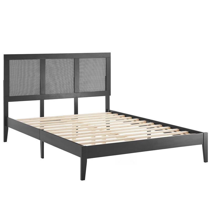 Sirocco Rattan and Wood Full Platform Bed in Black