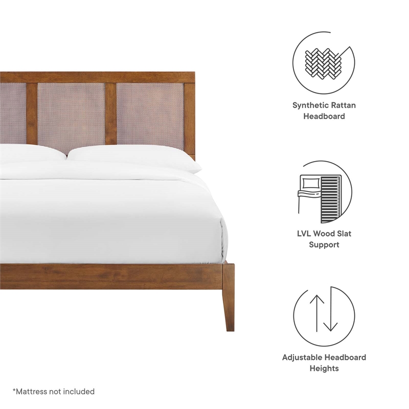 Sirocco Rattan and Wood Full Platform Bed in Walnut