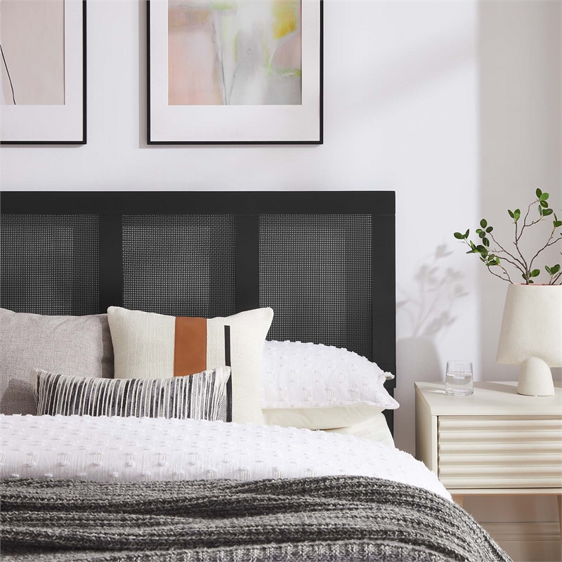Sirocco Rattan and Wood Queen Platform Bed in Black