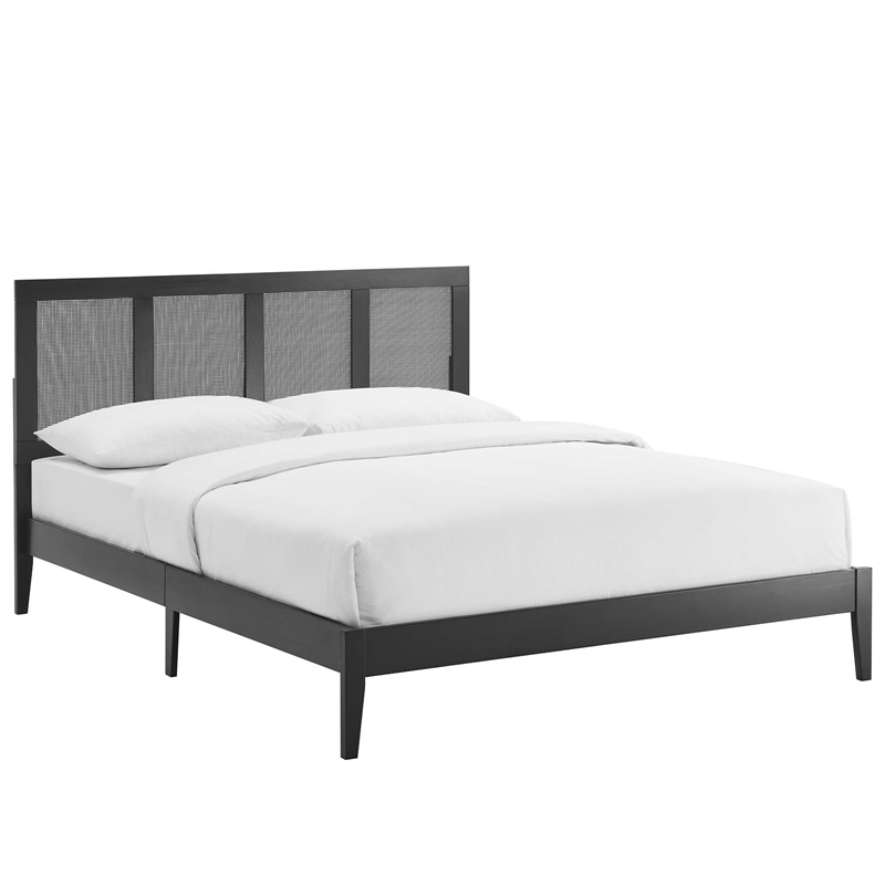 Sirocco Rattan and Wood Queen Platform Bed in Black