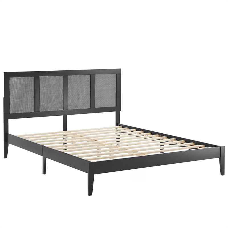 Sirocco Rattan and Wood Queen Platform Bed in Black