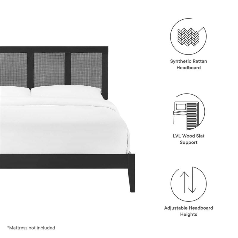 Sirocco Rattan and Wood Queen Platform Bed in Black