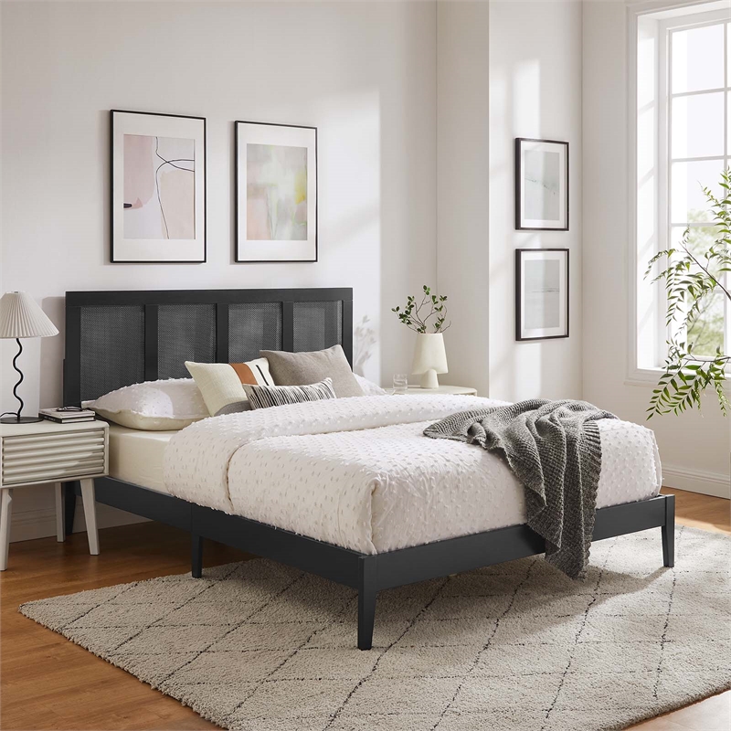 Sirocco Rattan and Wood King Platform Bed in Black