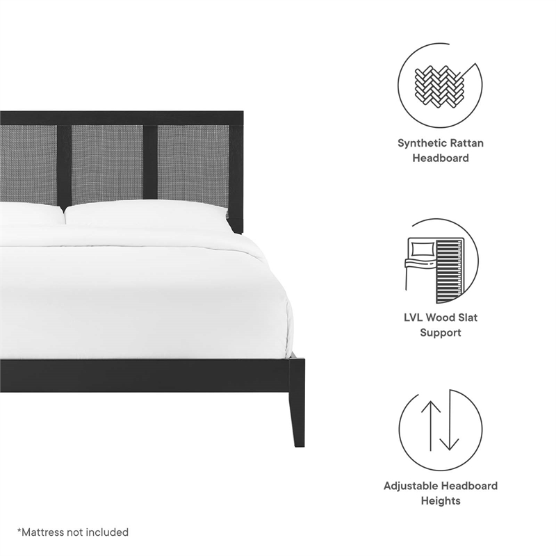 Sirocco Rattan and Wood King Platform Bed in Black