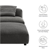 Solace Modular Upholstered Fabric Armless Chair and Ottoman Set in Charcoal