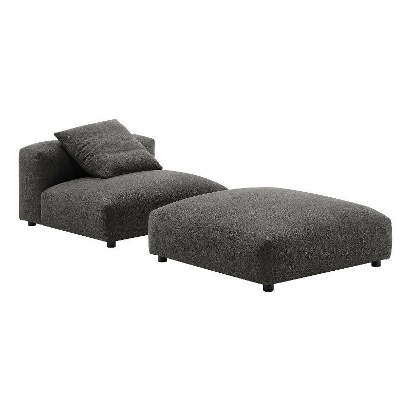 Solace Modular Upholstered Fabric Armless Chair and Ottoman Set in Charcoal