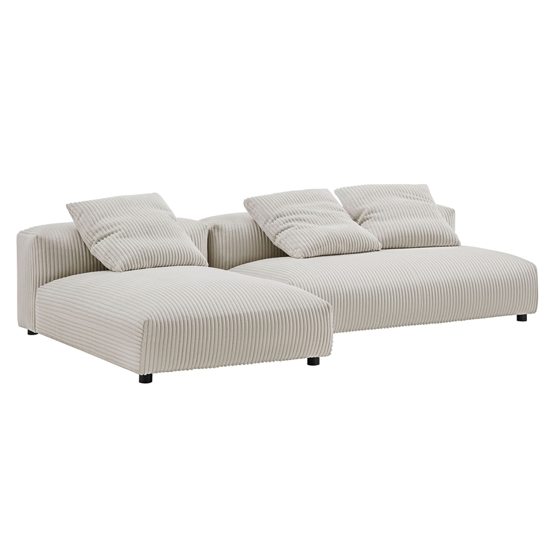 Solace2-Piece Modular Corduroy Upholstered Sectional Sofa With Chaise in Almond