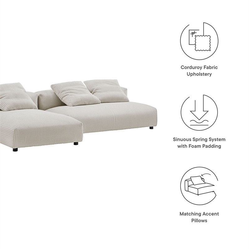 Solace2-Piece Modular Corduroy Upholstered Sectional Sofa With Chaise in Almond