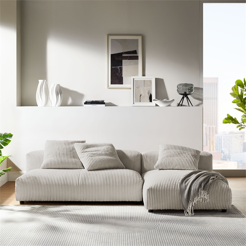 Solace2-Piece Modular Corduroy Upholstered Sectional Sofa With Chaise in Almond