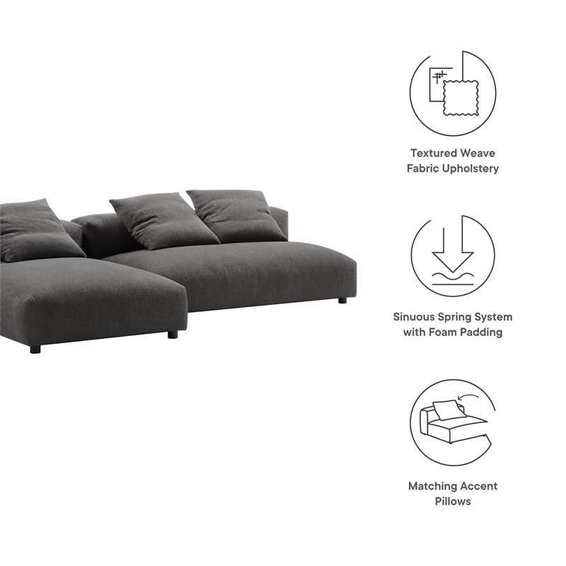 Solace2-Piece Modular Upholstered Fabric Sectional Sofa With Chaise in Charcoal