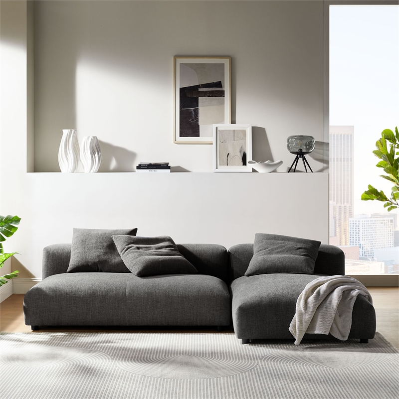 Solace2-Piece Modular Upholstered Fabric Sectional Sofa With Chaise in Charcoal