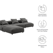 Modway Solace 4-Piece Modular Upholstered Fabric Sectional Sofa in Charcoal