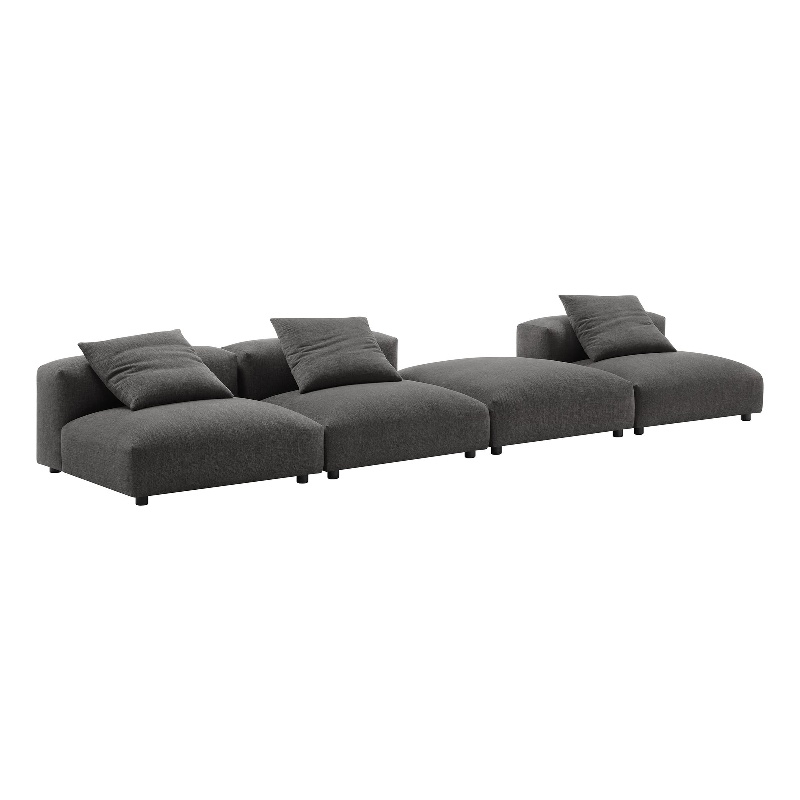 Modway Solace 4-Piece Modular Upholstered Fabric Sectional Sofa in Charcoal