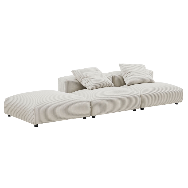 Solace3-Piece Modular Corduroy Upholstered Sectional Sofa in Almond