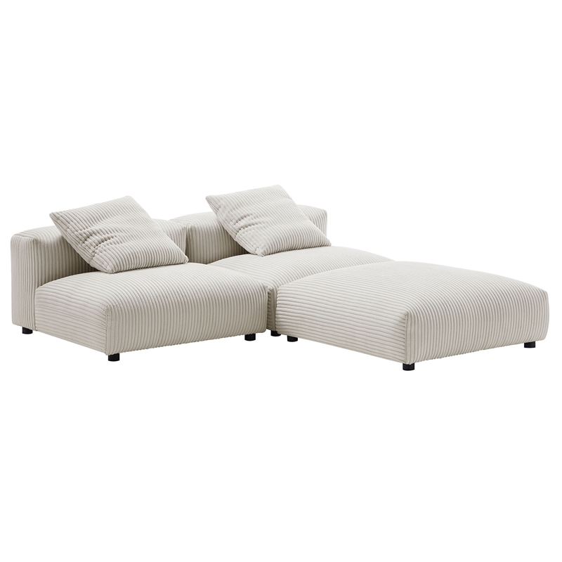 Solace3-Piece Modular Corduroy Upholstered Sectional Sofa in Almond
