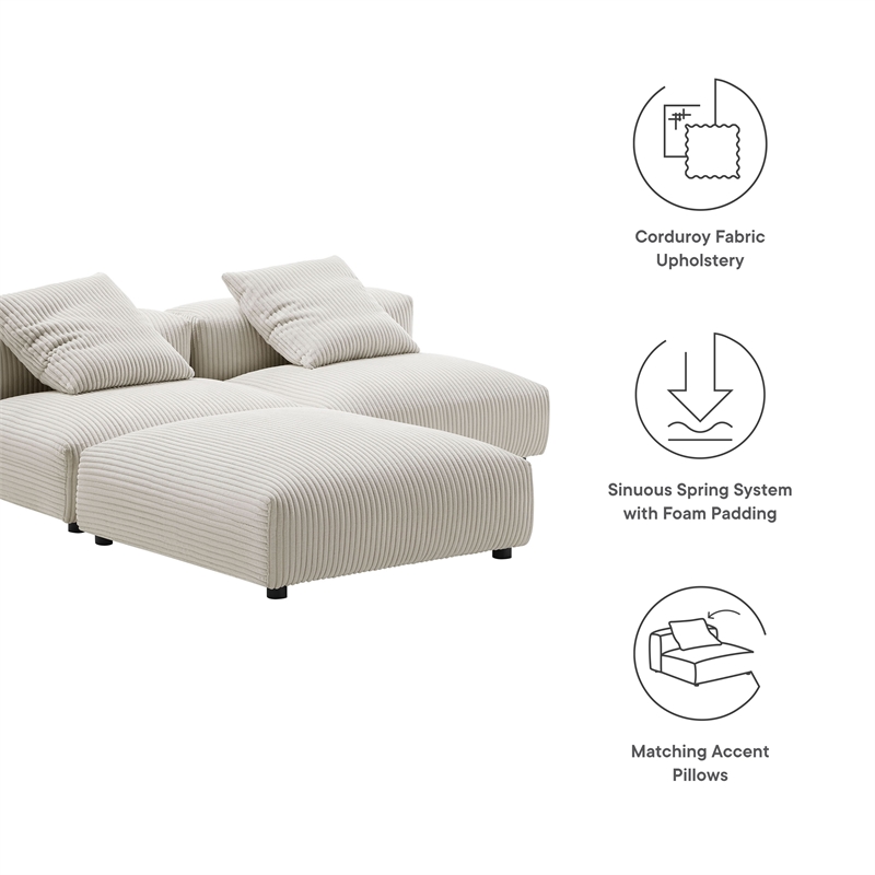 Solace3-Piece Modular Corduroy Upholstered Sectional Sofa in Almond