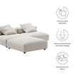 Solace3-Piece Modular Corduroy Upholstered Sectional Sofa in Almond