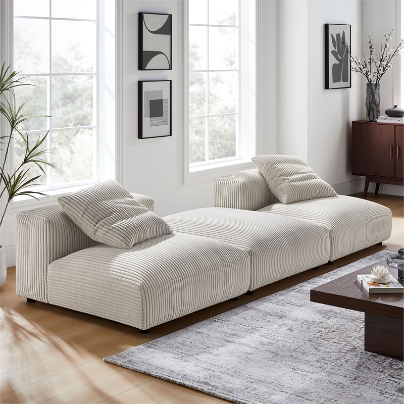 Solace3-Piece Modular Corduroy Upholstered Sectional Sofa in Almond