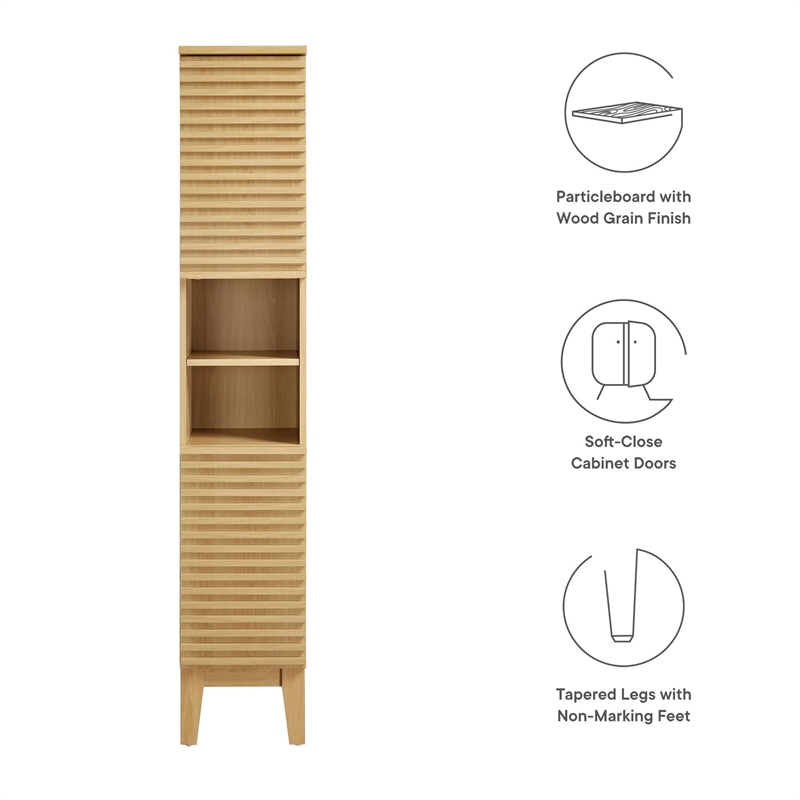 Render Tall Narrow Bathroom Storage Cabinet in Oak