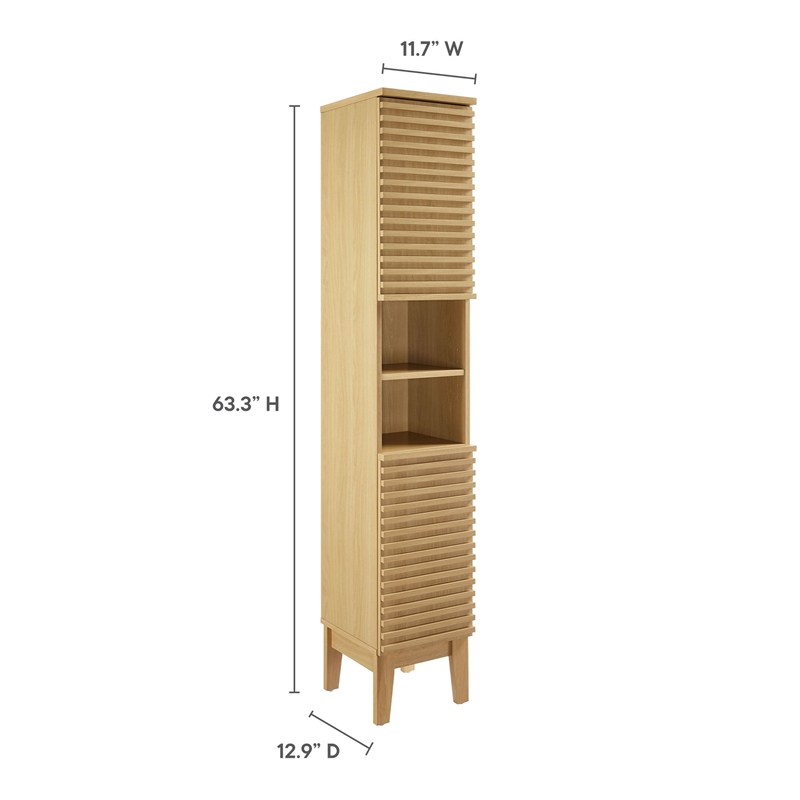 Render Tall Narrow Bathroom Storage Cabinet in Oak