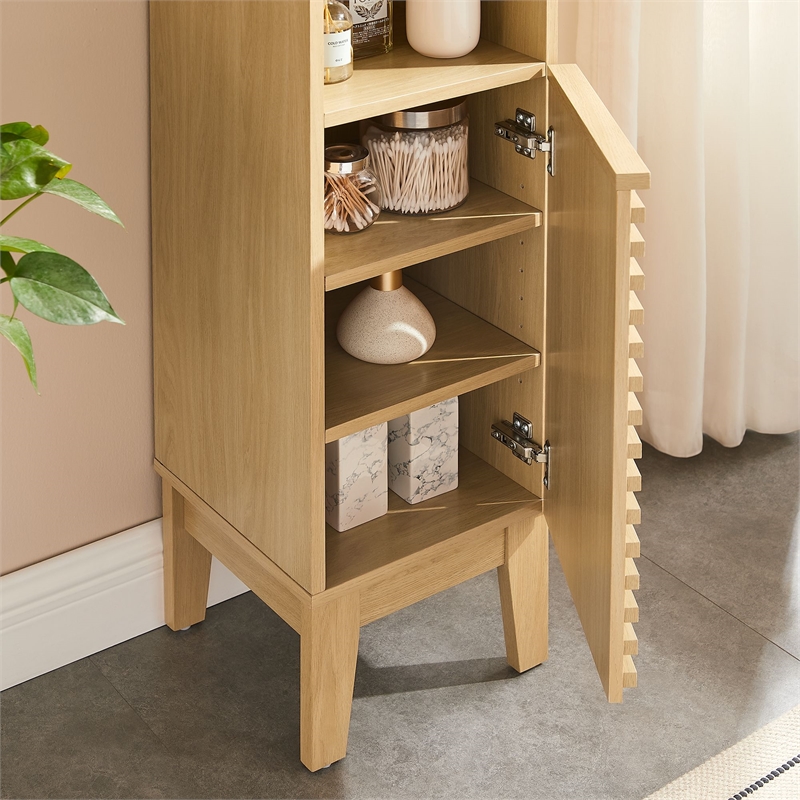 Render Tall Narrow Bathroom Storage Cabinet in Oak