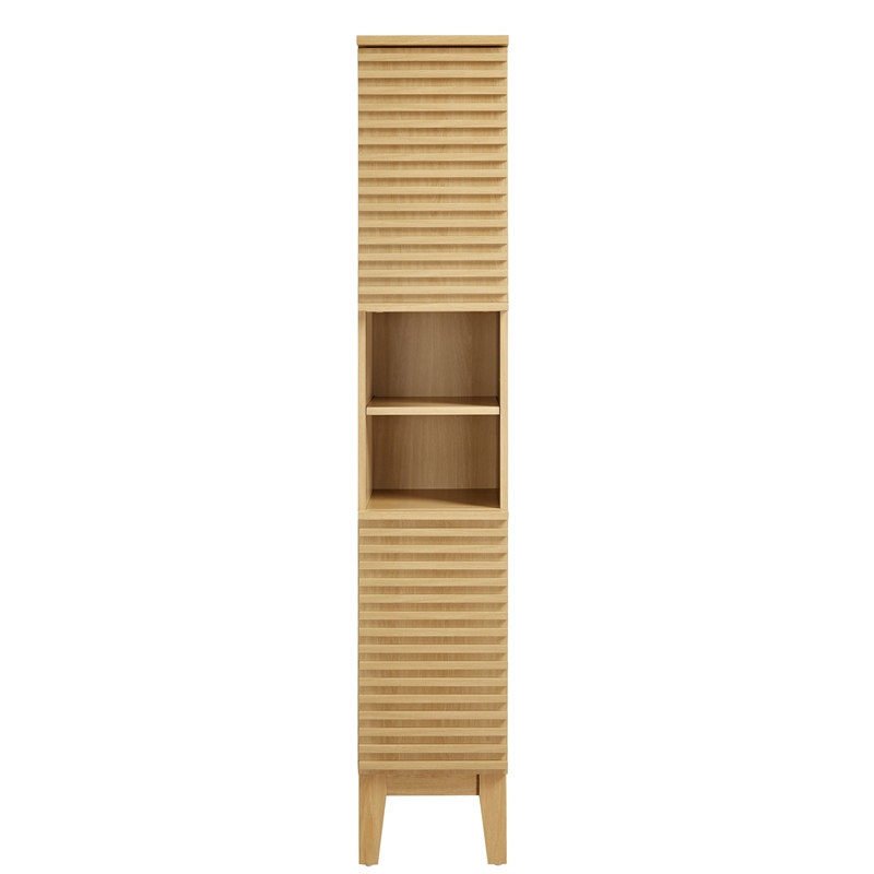 Render Tall Narrow Bathroom Storage Cabinet in Oak