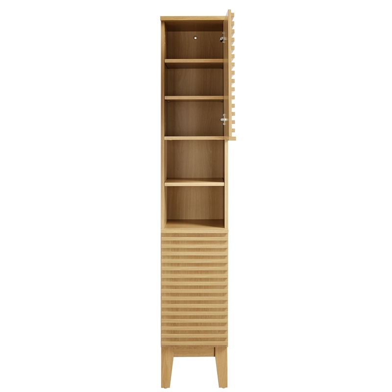 Render Tall Narrow Bathroom Storage Cabinet in Oak