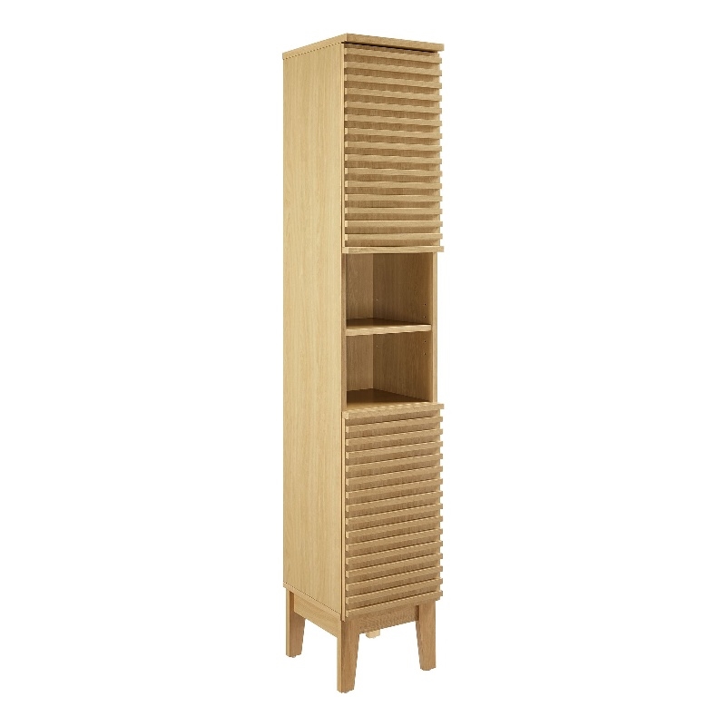 Render Tall Narrow Bathroom Storage Cabinet in Oak