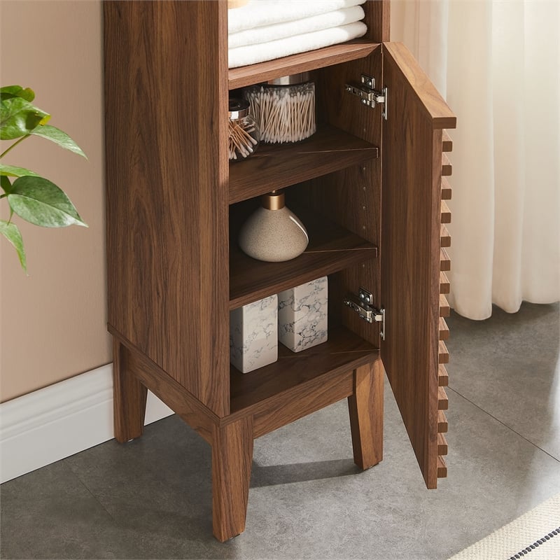 Render Tall Narrow Bathroom Storage Cabinet in Walnut
