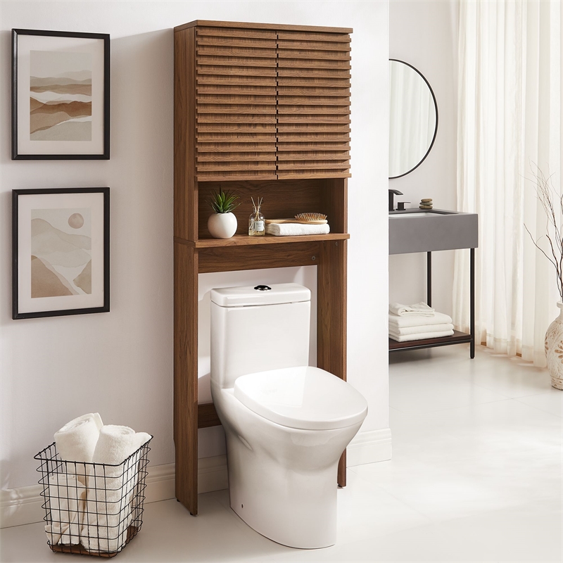 Render Over the Toilet Bathroom Storage Cabinet in Walnut