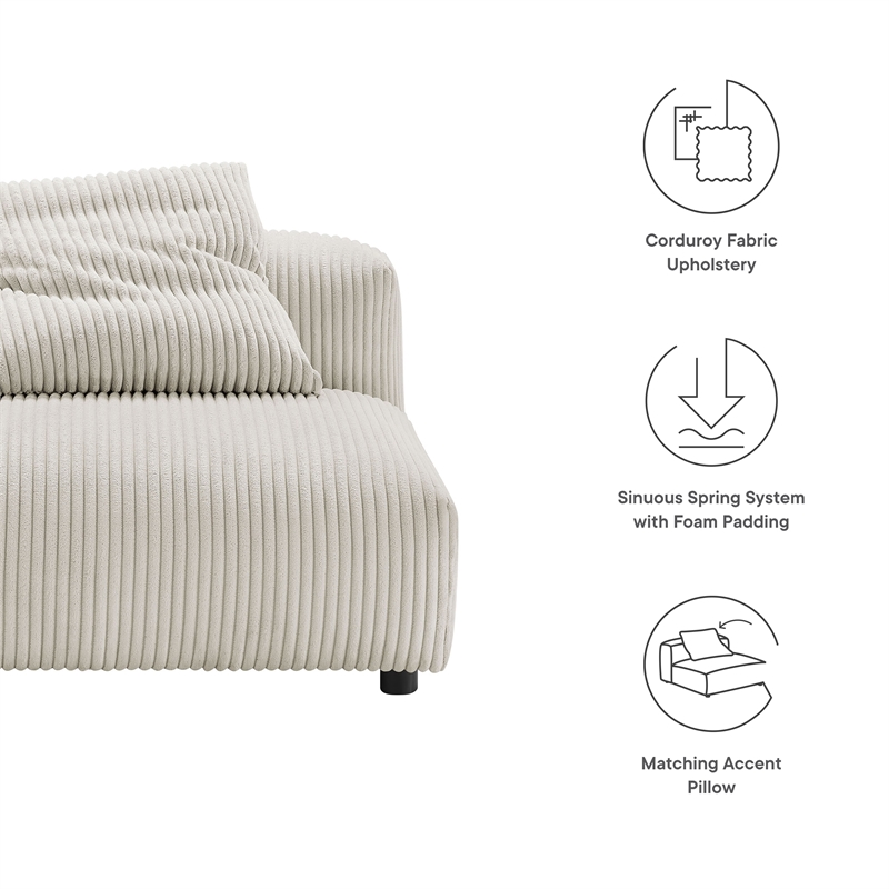 Solace Modular Corduroy Upholstered Armless Chair in Almond