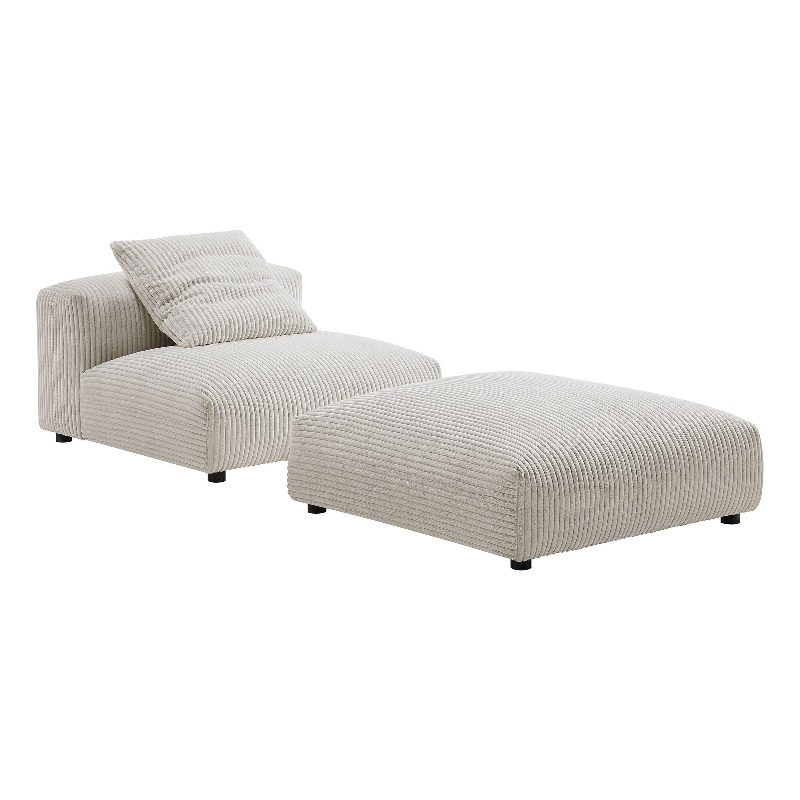 Solace Modular Corduroy Upholstered Armless Chair and Ottoman Set in Almond