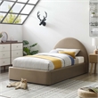 Resort Performance Velvet Arched Round Twin Platform Bed in Taupe
