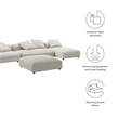 Modway Solace 4PC Modular Corduroy Upholstery Sectional Sofa w/Ottoman in Almond