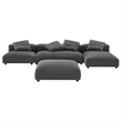 Modway Solace 4PC Modular Fabric Upholstery Sectional Sofa w/Ottoman in Charcoal