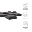 Modway Solace 4PC Modular Fabric Upholstery Sectional Sofa w/Ottoman in Charcoal