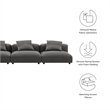 Modway Solace 3-Piece Modular Upholstered Fabric Sofa in Charcoal