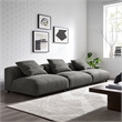 Modway Solace 3-Piece Modular Upholstered Fabric Sofa in Charcoal