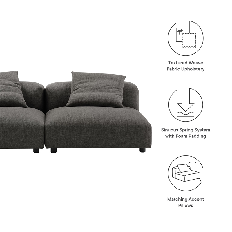 Solace2-Piece Modular Upholstered Fabric Sofa in Charcoal