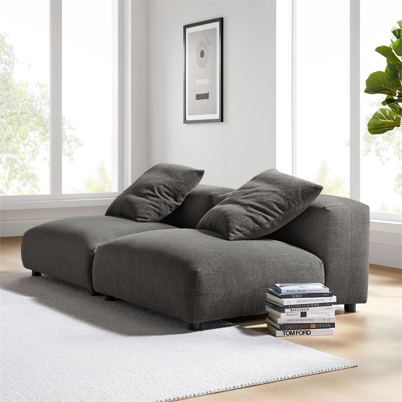 Solace2-Piece Modular Upholstered Fabric Sofa in Charcoal