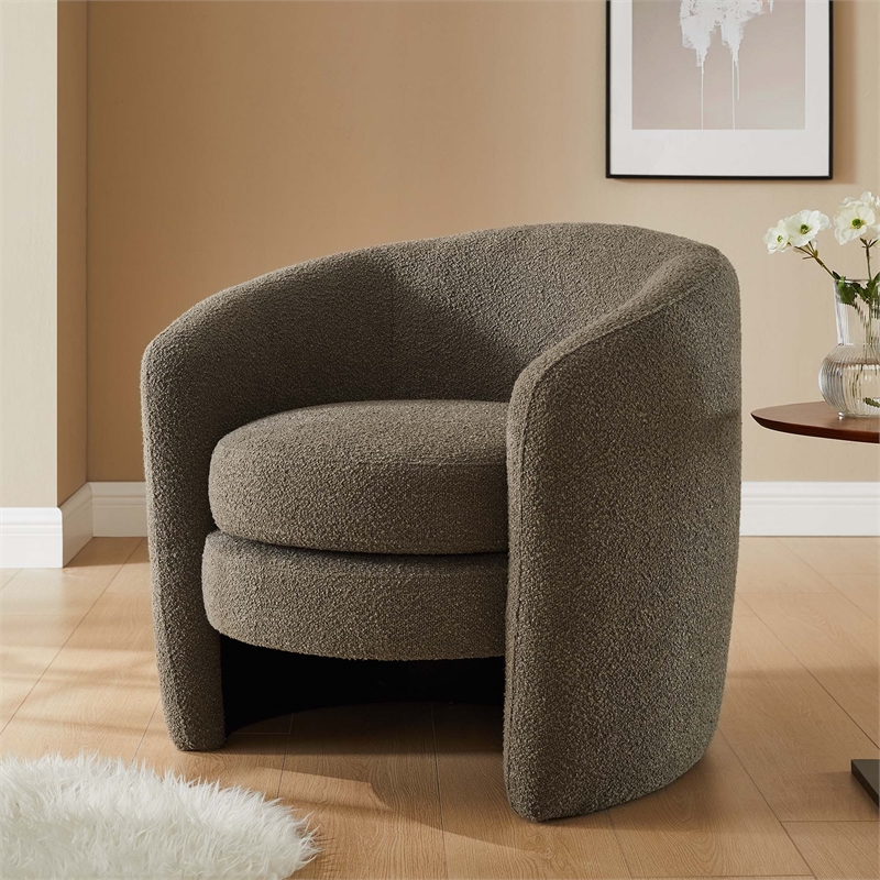 Affinity Upholstered Boucle Fabric Curved Back Armchair in Pebble