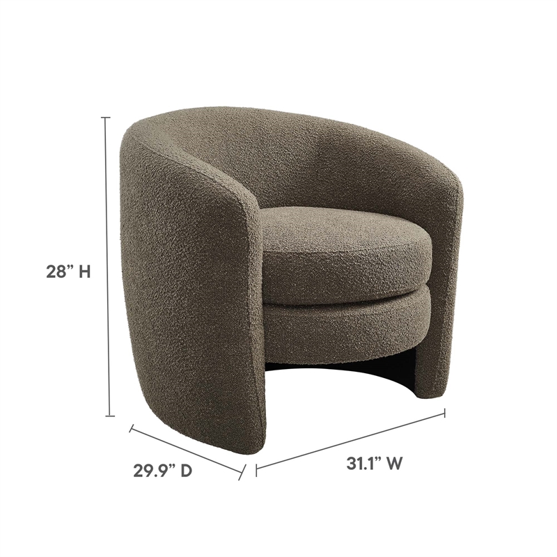 Affinity Upholstered Boucle Fabric Curved Back Armchair in Pebble